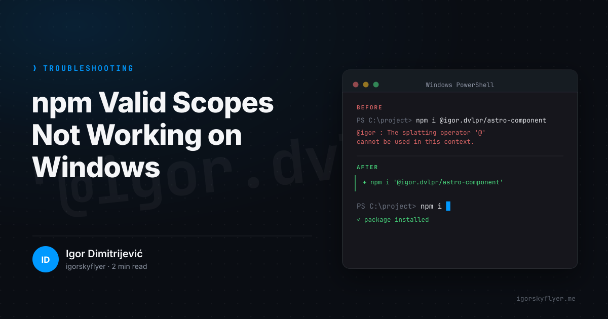 npm valid scopes not working on Windows